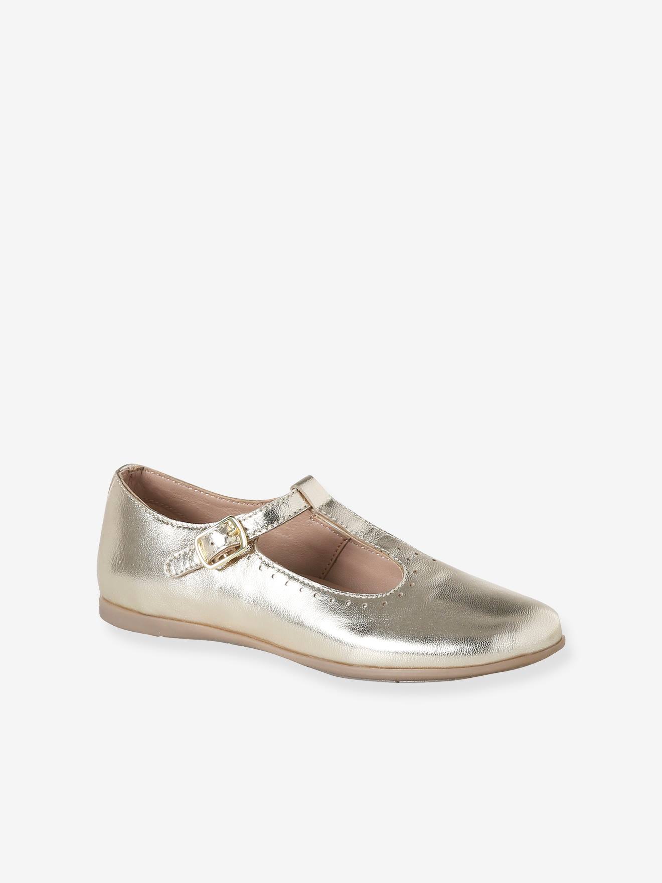 Mädchen Leder-Ballerinas in Metallic-Optik
