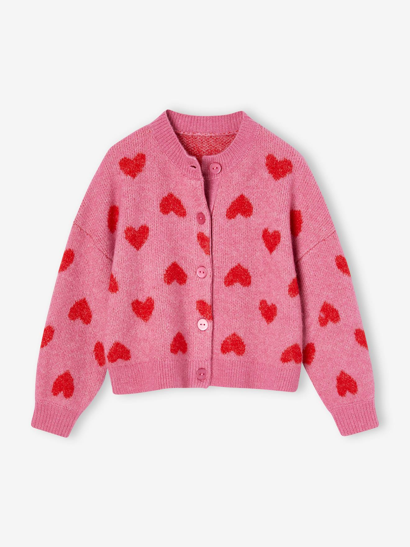 Mädchen Cardigan mit Jacquard-Herzen