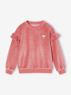 Maedchenkleidung-Pullover, Strickjacken & Sweatshirts-Mädchen Samt-Sweatshirt mit Katze und Volants