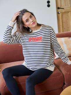 Umstandsmode-Umstands-Sweatshirt mit Matrosenstreifen, Frotteeschrift und Recycling-Polyester