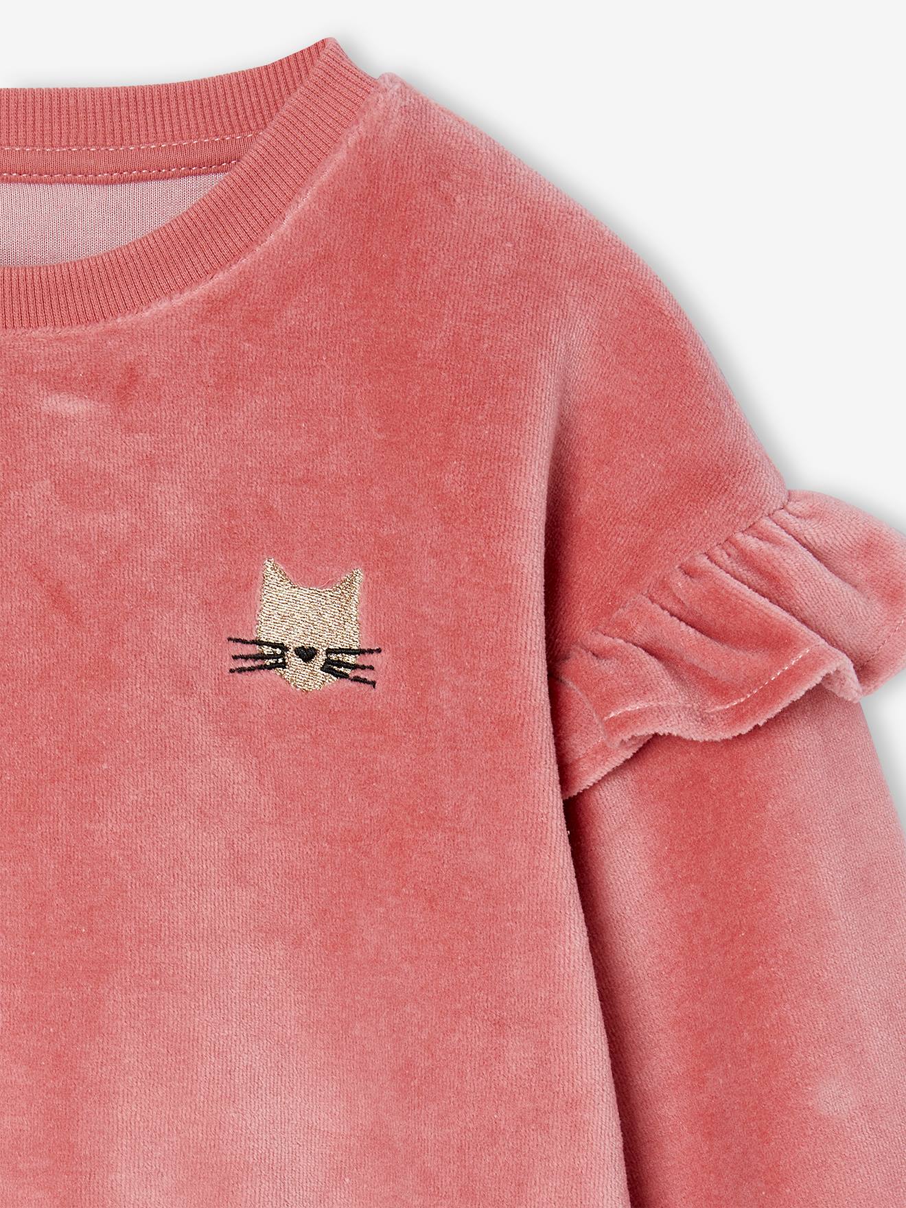 Thumbnail - Mädchen Samt-Sweatshirt mit Katze und Volants