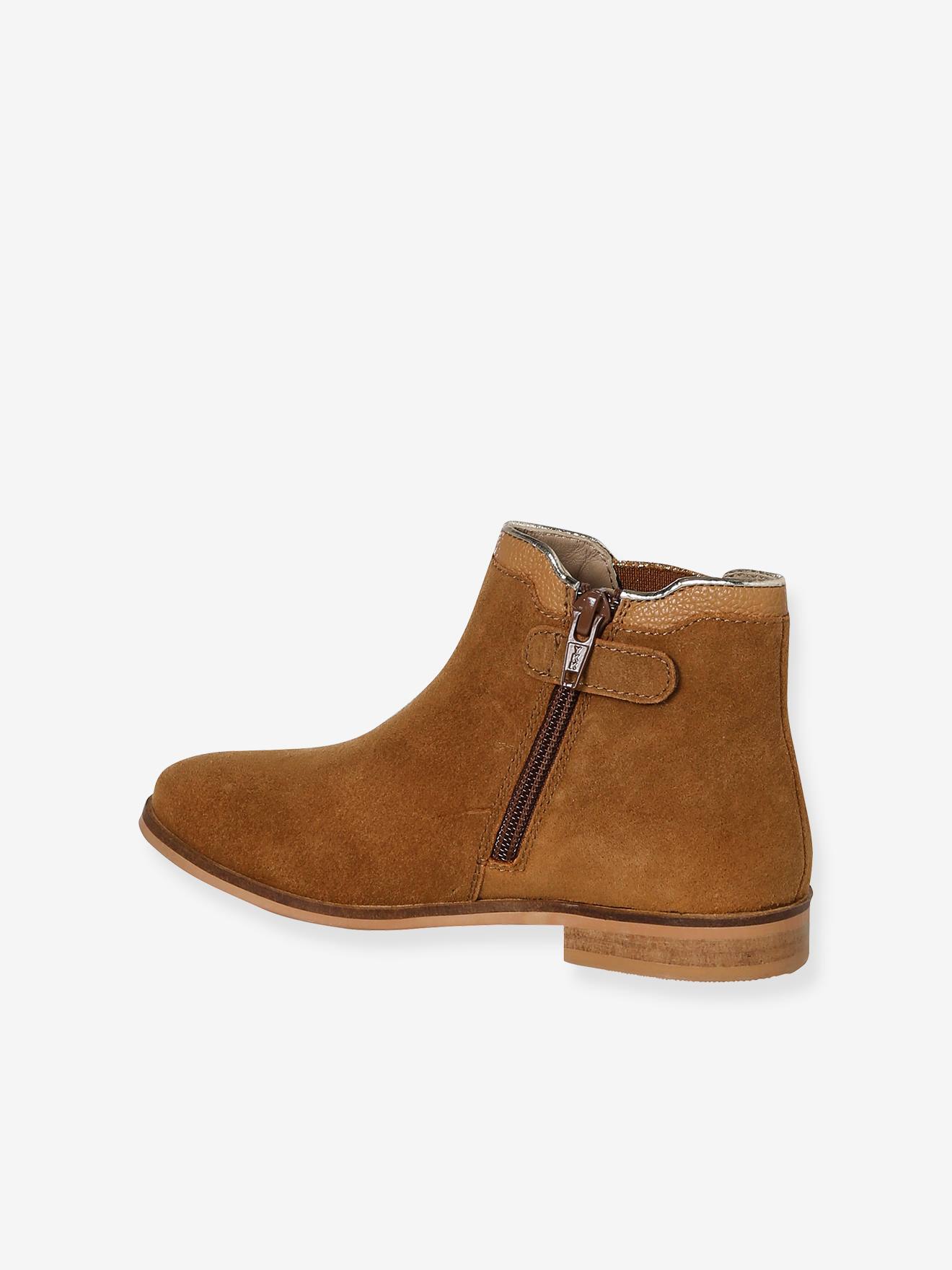 Thumbnail - Mädchen Leder-Boots mit Reißverschluss und Gummizug camel