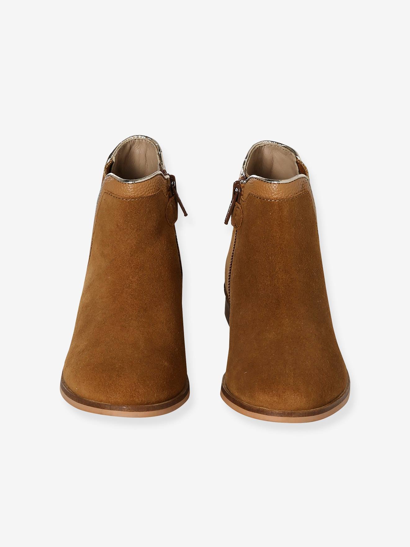Thumbnail - Mädchen Leder-Boots mit Reißverschluss und Gummizug camel