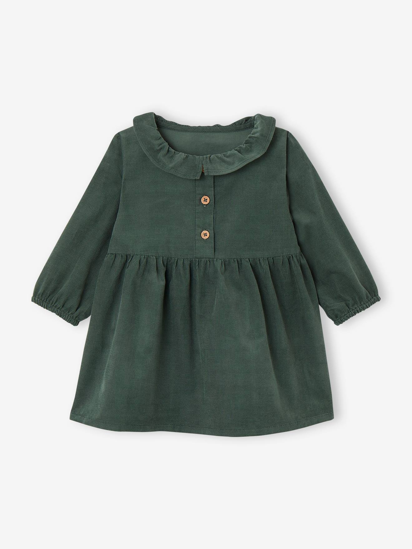Baby Kleid aus Feincord mit Volantkragen tannengrün Gr. 74 von vertbaudet