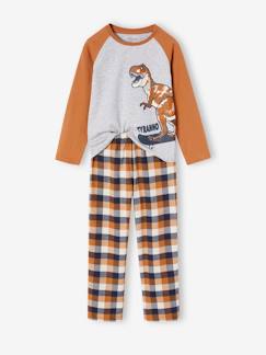 Jungenkleidung-Schlafanzüge-Jungen Dino-Schlafanzug mit karierter Flanellhose