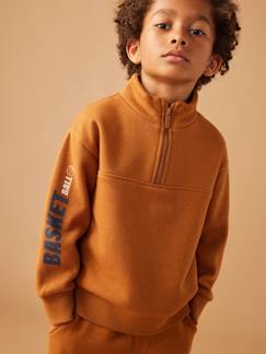 Jungenkleidung-Pullover, Strickjacken, Sweatshirts-Sweatshirts-Jungen Sweatshirt mit Stehkragen und Basketball-Print, Recycling-Anteil
