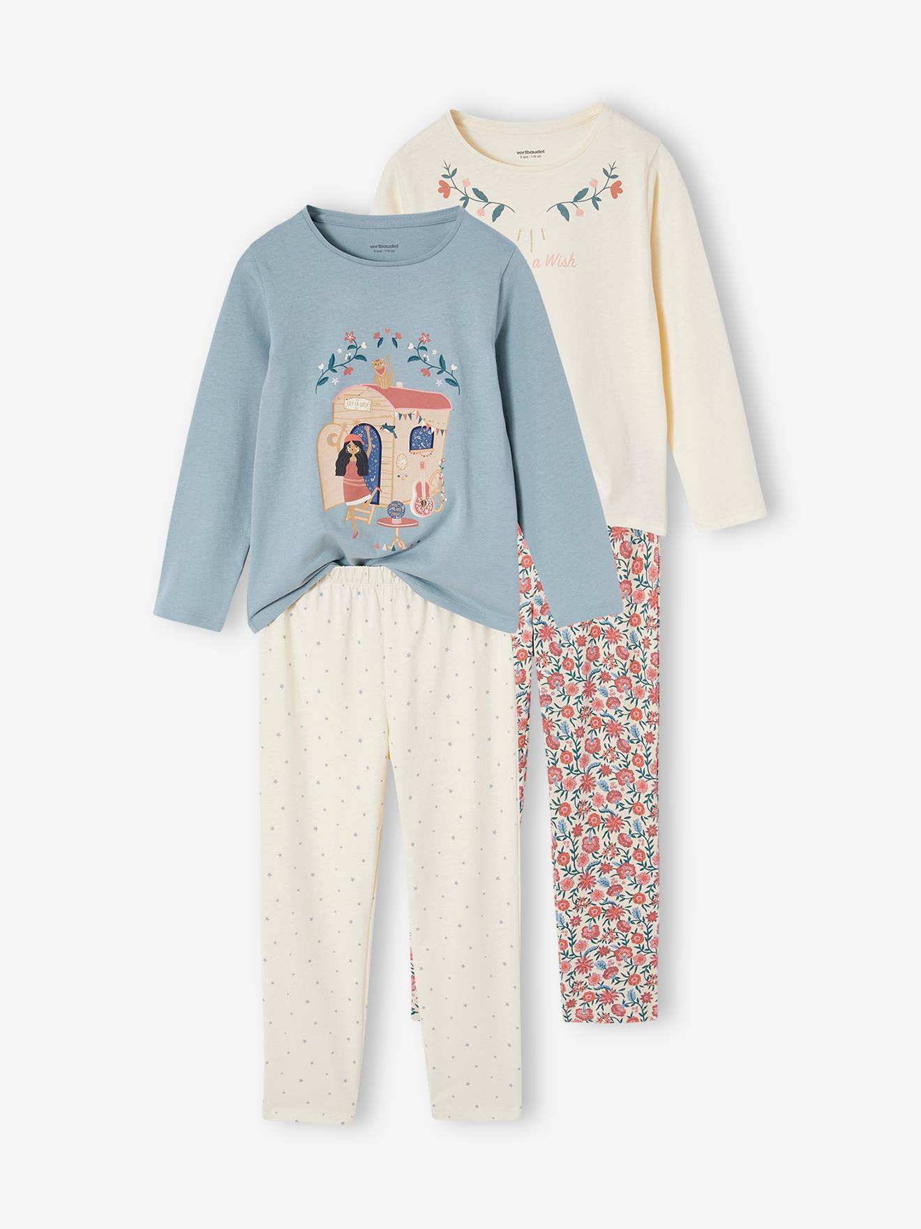 2er-Pack lange Mädchen Schlafanzüge mit Boho-Print hippie blumenwagen