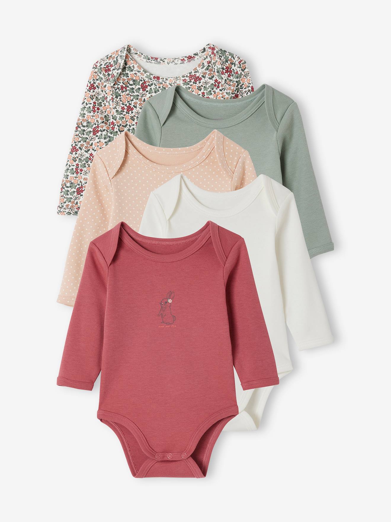 5er-Pack Baby Langarm-Bodys in Schlupfform