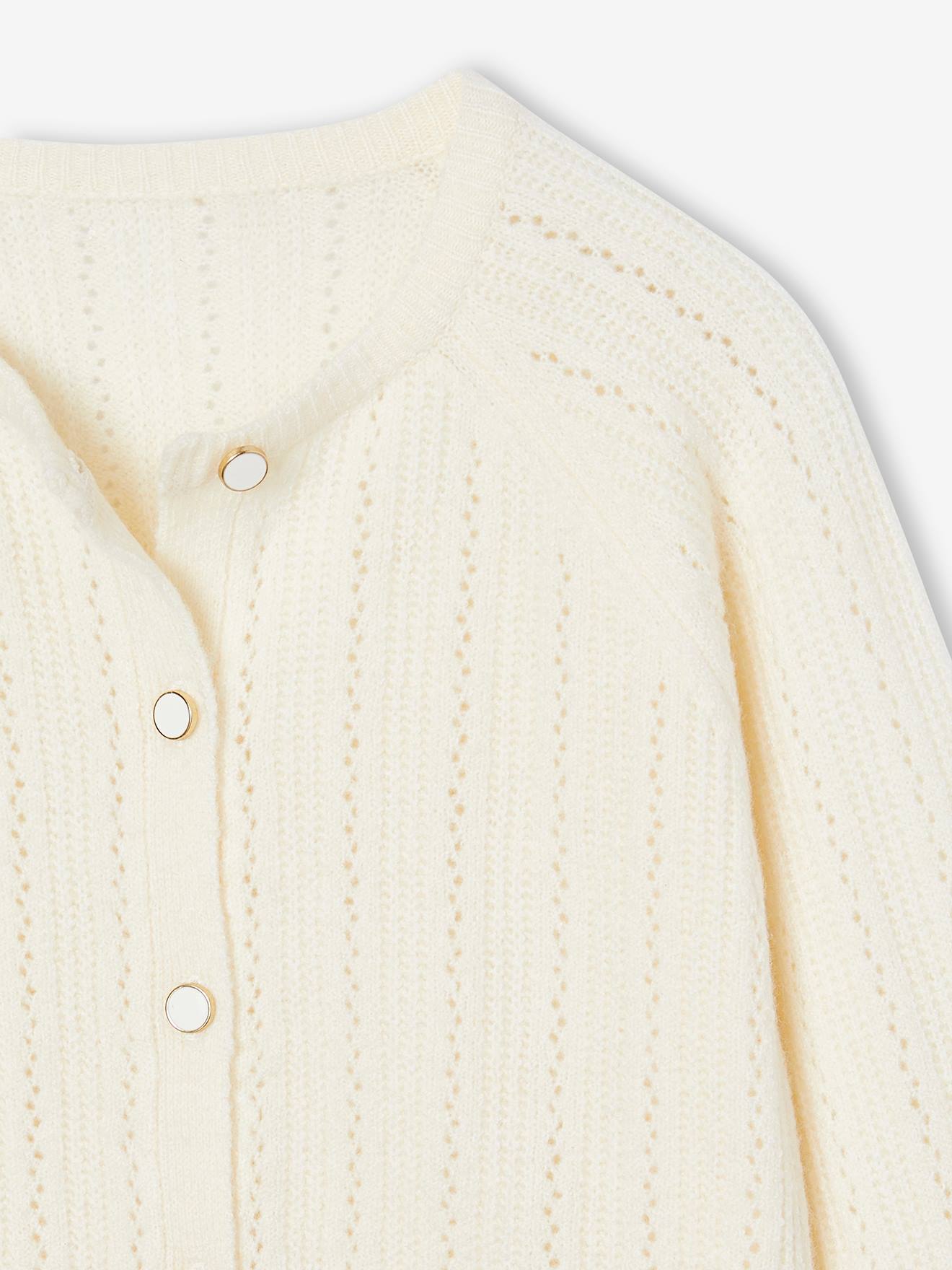 Thumbnail - Flauschige Mädchen Strickjacke mit Ajourmuster