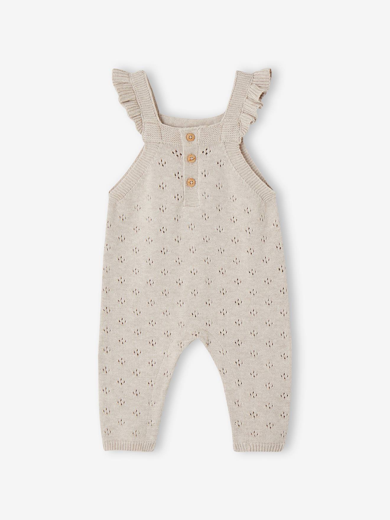 Baby Strick-Latzhose mit Volantträgern beige Gr. 68 von vertbaudet