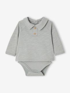 Babymode-Shirts & Rollkragenpullover-Baby Shirtbody mit langen Ärmeln und Zierknöpfen Oeko-Tex