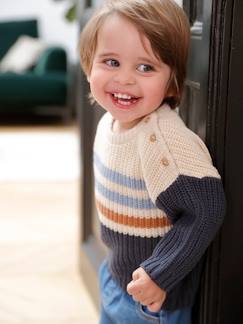 Babymode-Pullover, Strickjacken & Sweatshirts-Pullover-Gestreifter Jungen Baby Pullover mit Knöpfen Oeko-Tex