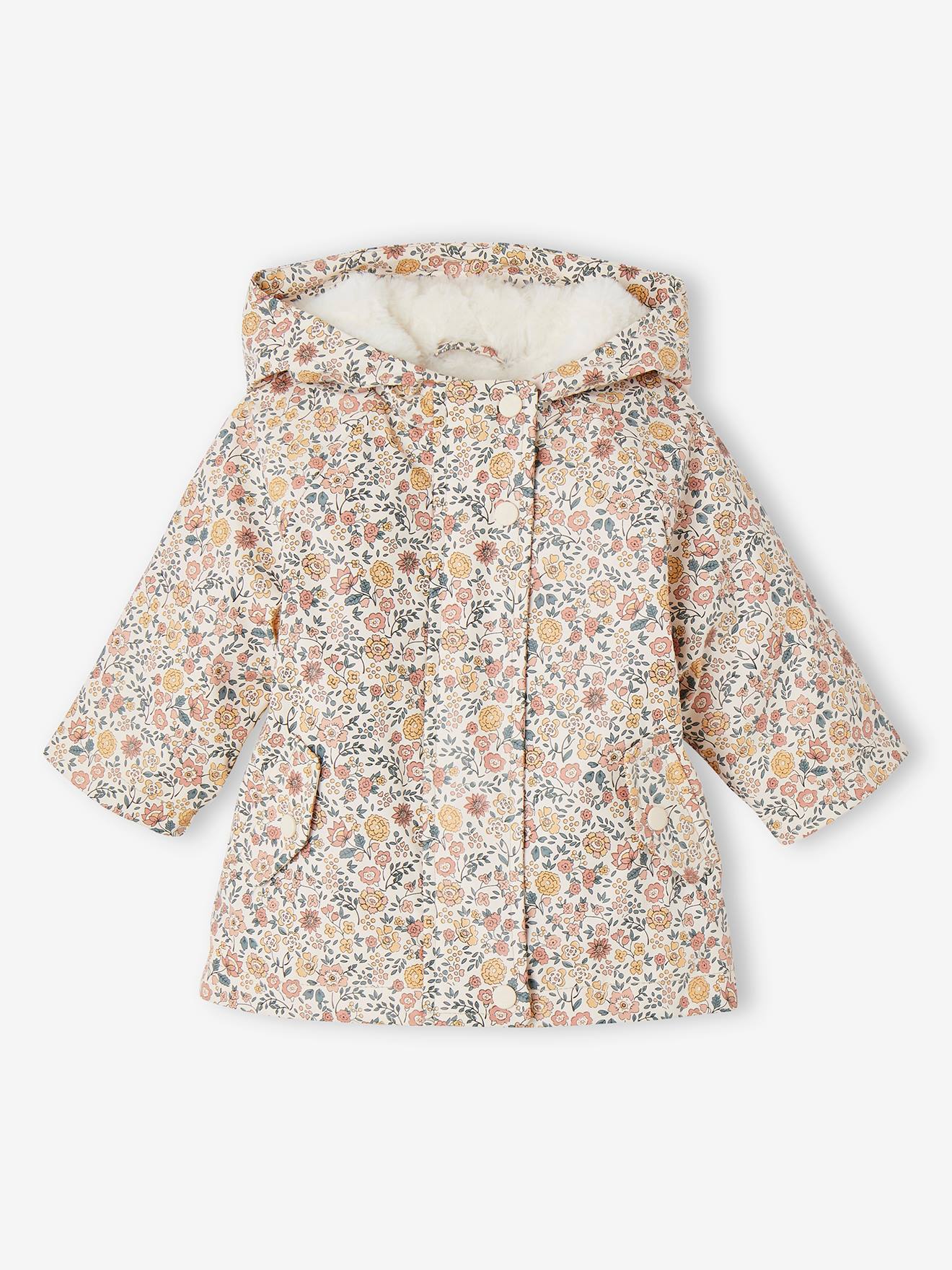 Gefütterte Mädchen Baby Regenjacke mit Blumen und Recycling-Polyester