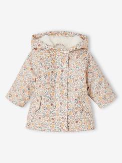 Babymode-Mäntel, Jacken, Overalls & Ausfahrsäcke-Gefütterte Mädchen Baby Regenjacke mit Blumen und Recycling-Polyester