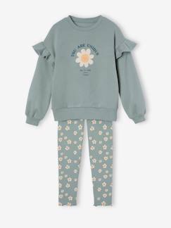 Maedchenkleidung-Hosen-Mädchen-Set: Sweatshirt mit Volants & Leggings, mit Recycling-Polyester