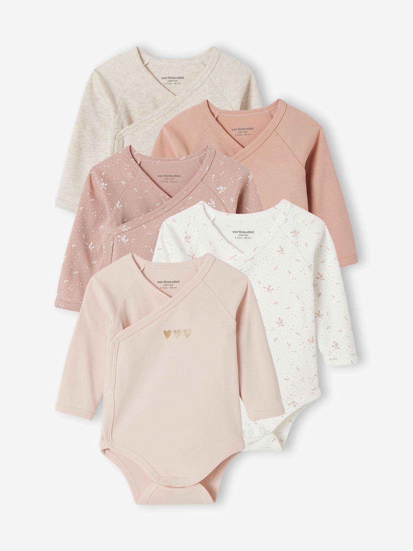 5er-Pack Baby Langarm-Bodys mit Herzen