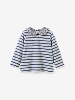 Babymode-Shirts & Rollkragenpullover-Baby Ringelshirt mit Liberty-Kragen CYRILLUS, Bio-Baumwolle