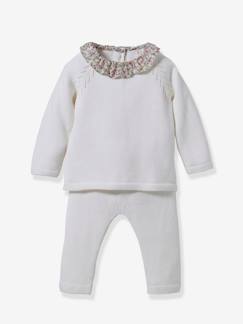 Babymode-Gestricktes Baby-Set: Leggings & Pullover mit Liberty-Kragen CYRILLUS, Bio-Baumwolle/Wolle