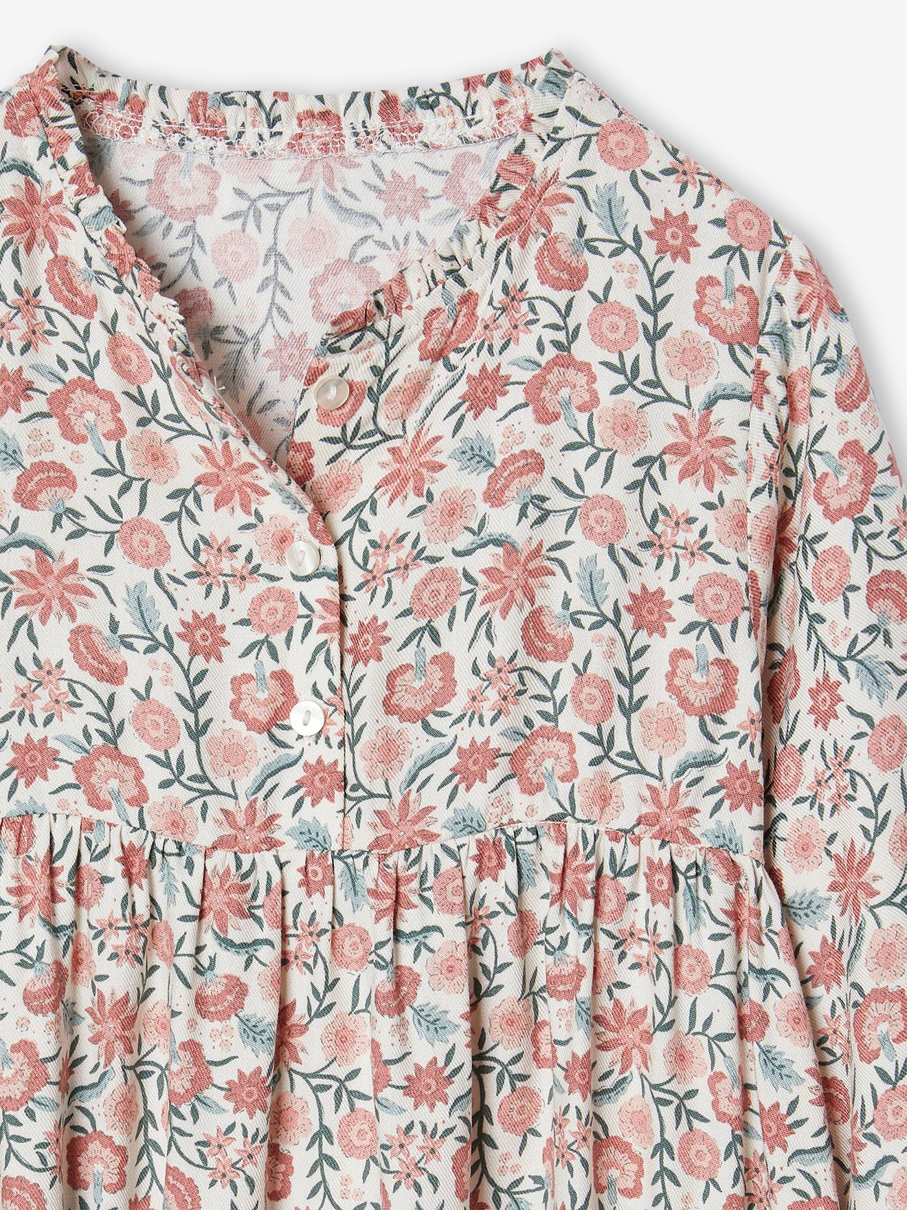 Thumbnail - Mädchen Kleid mit Knopfleiste vorn und Printmuster vanille