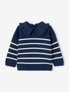 Babymode-Gestreifter Baby Pullover mit Volantkragen Oeko-Tex