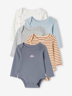 Babymode-Bodys-5er-Pack Baby Langarm-Bodys mit Dinos in Schlupfform, Bio-Baumwolle