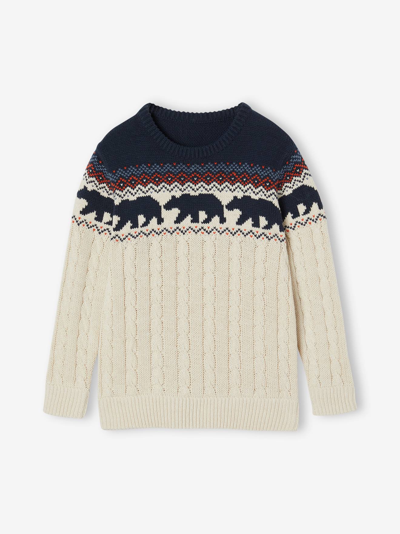 Jungen Jacquard-Pullover mit Zopfmuster