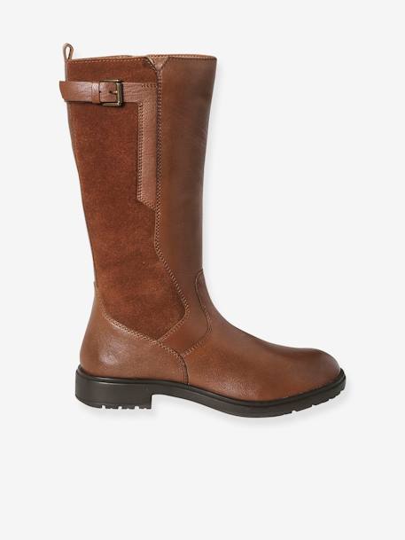 Mädchen Leder-Reiterstiefel mit Reißverschluss braun 2