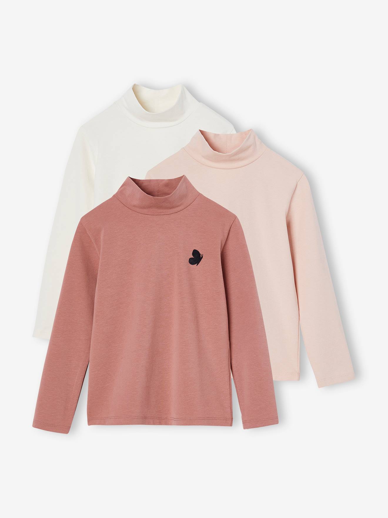 3er-Pack Unterziehshirts mit Stehkragen Mädchen BASIC