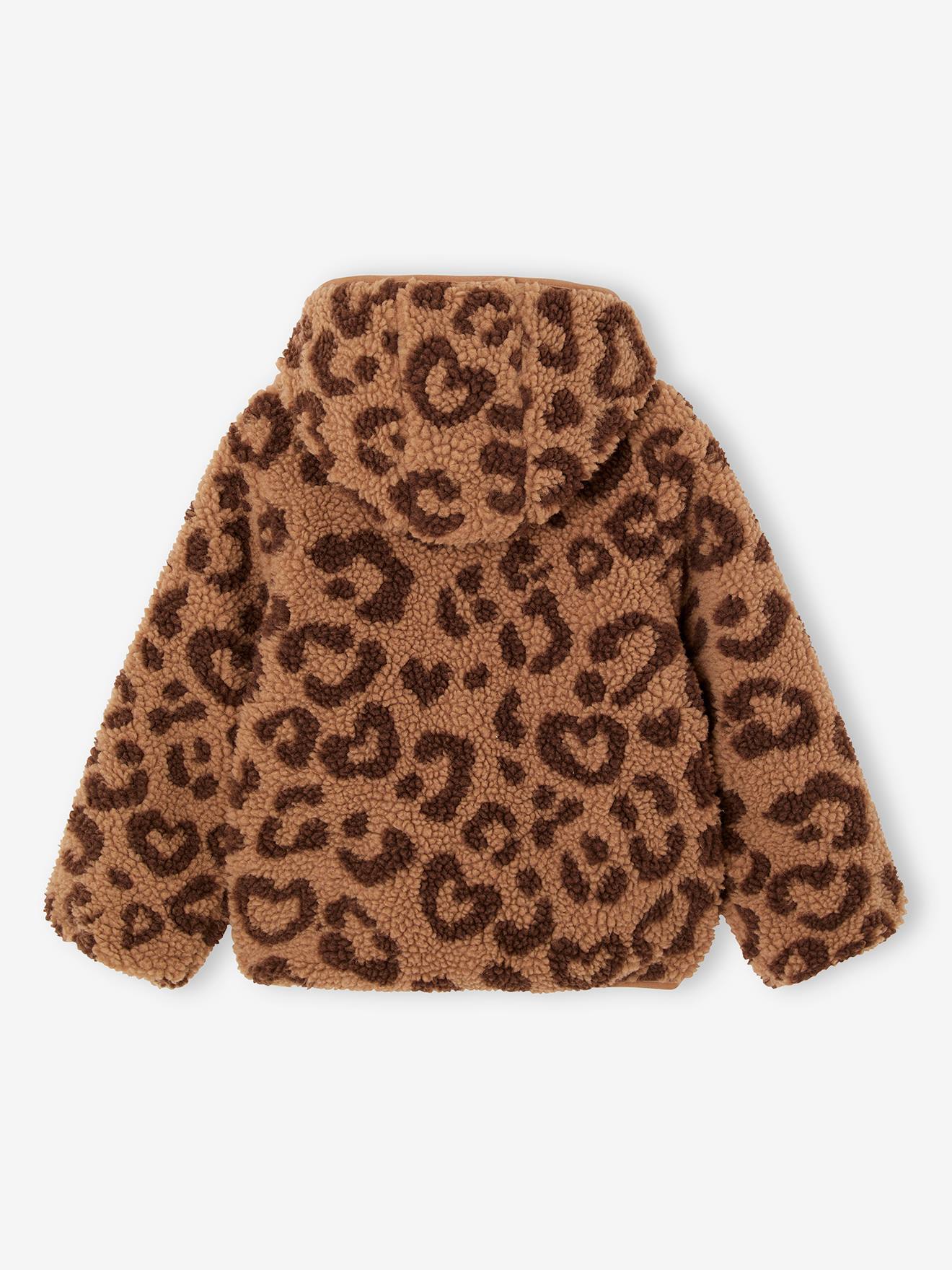 Thumbnail - Übergangsjacke aus Teddyfleece mit Kapuze und Leopardenmuster Mädchen