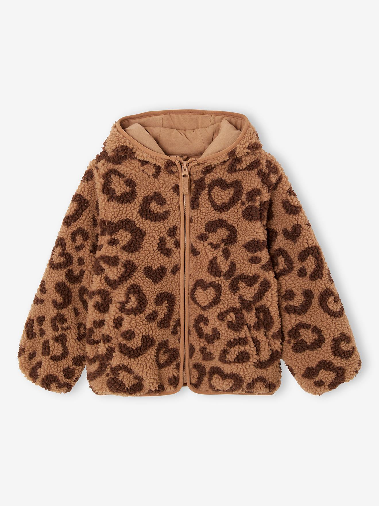 Thumbnail - Mädchen Teddyfleece-Jacke mit Kapuze und Leopardenmuster