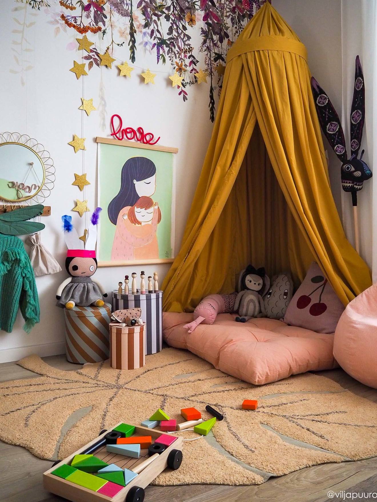Waschbarer Baumwoll-Teppich Monstera-Blatt 180x120 LORENA CANALS,  Kinderzimmer - ocker