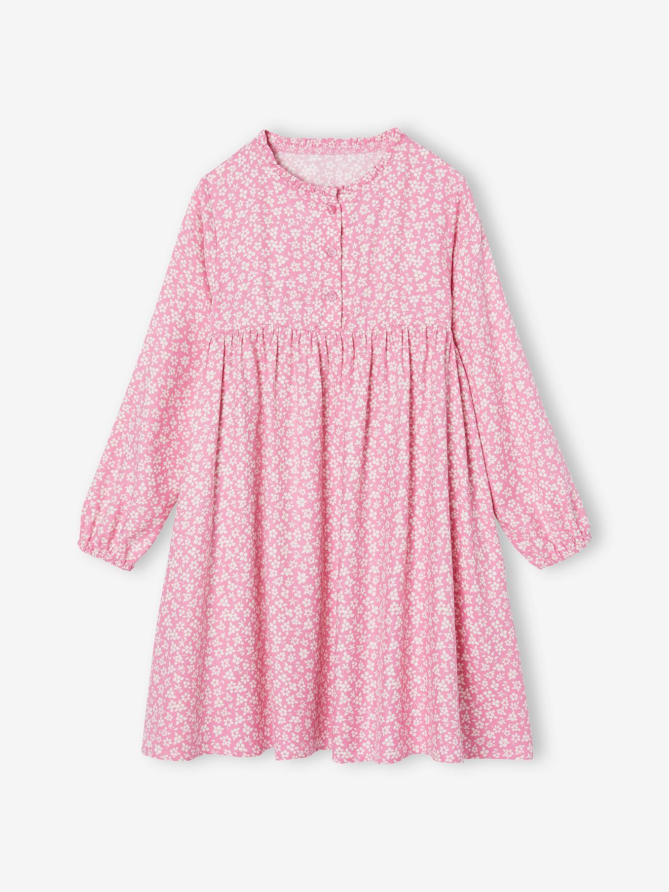 Mädchen Kleid mit Knopfleiste vorn und Printmuster
