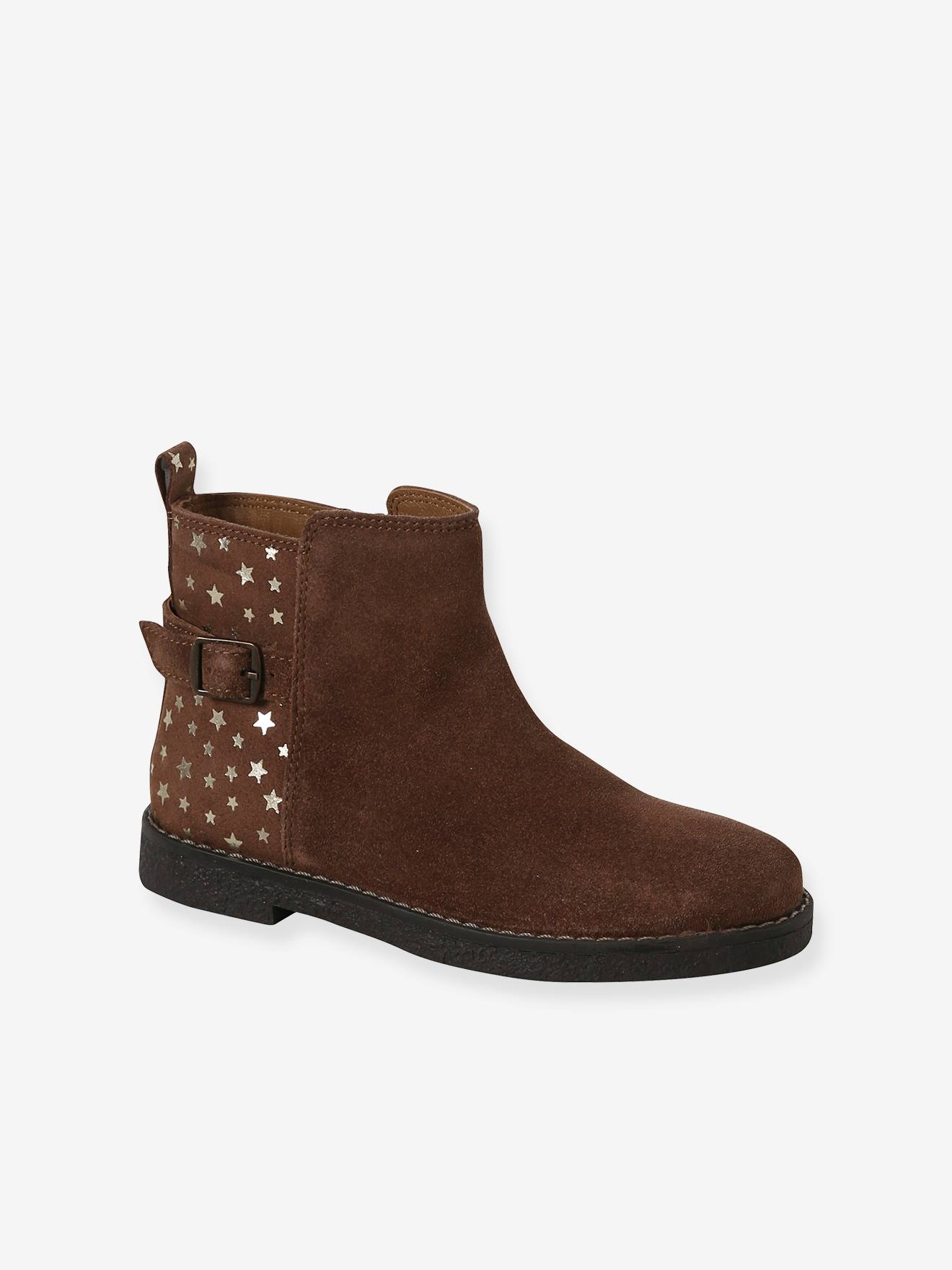 Mädchen Lederboots mit Anziehtrick und Sternen camel