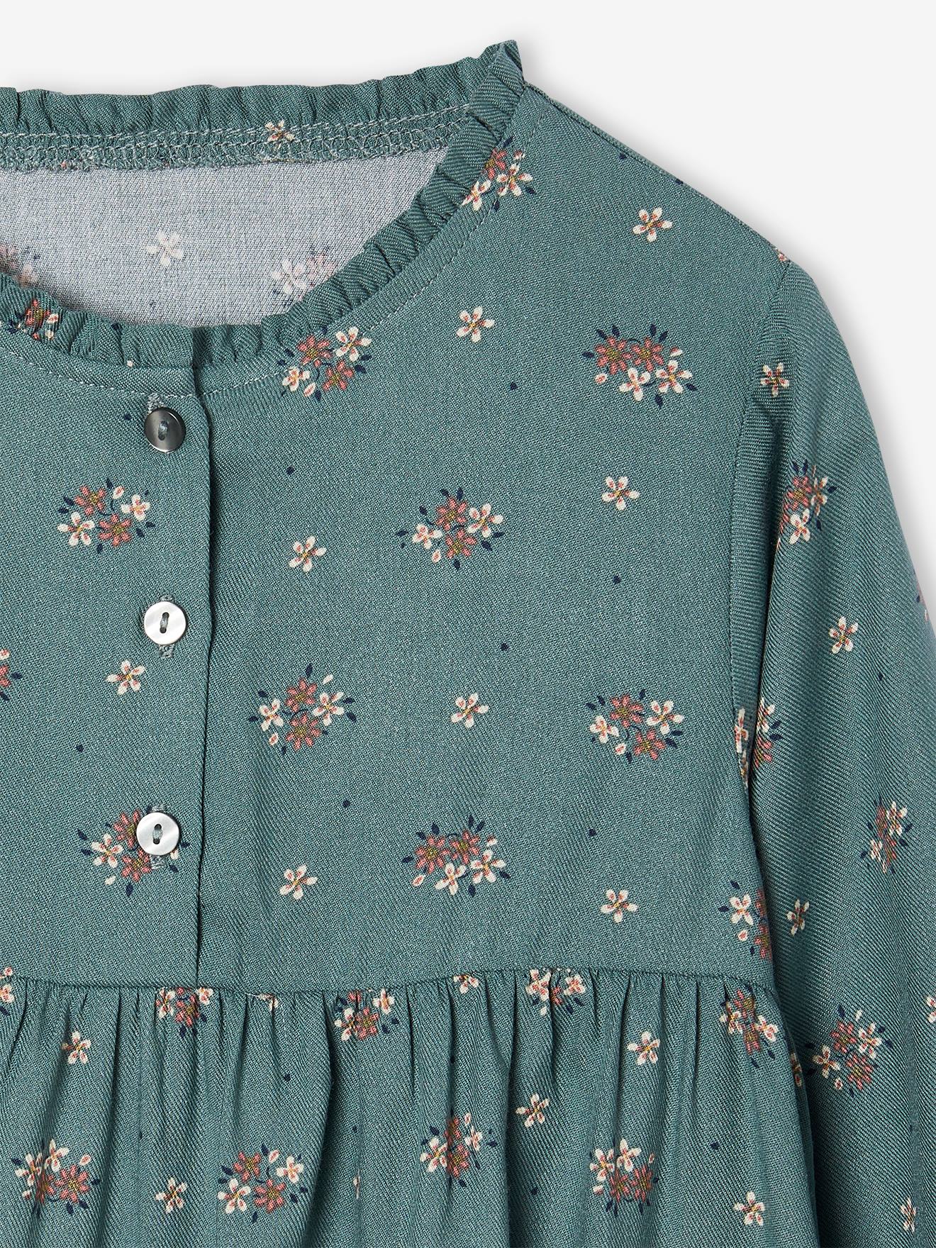 Thumbnail - Mädchen Kleid mit Knopfleiste vorn und Printmuster salbei