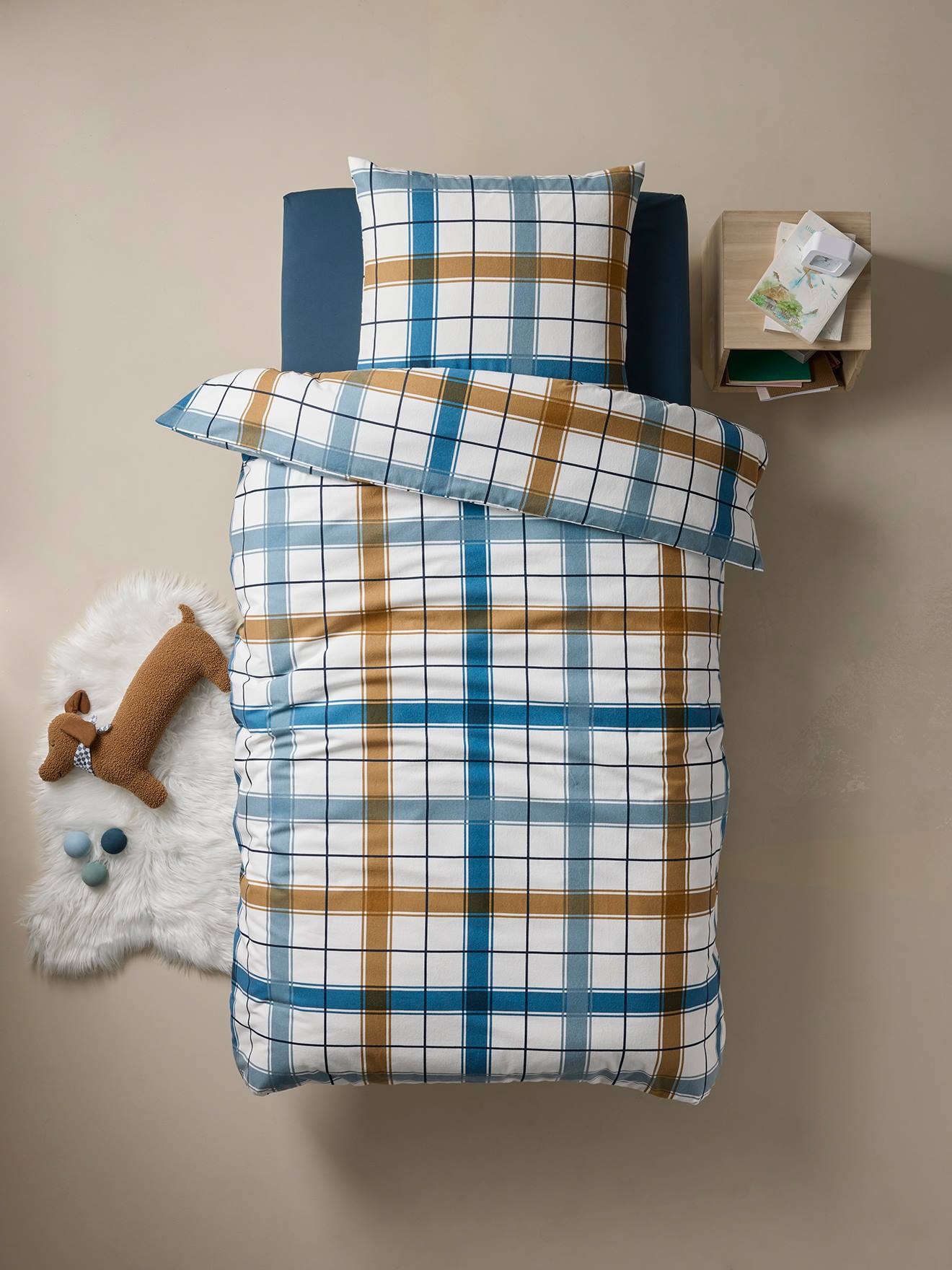 Thumbnail - Kinder Flanellbettwäsche-Set RETRO WINTER mit Recycling-Baumwolle