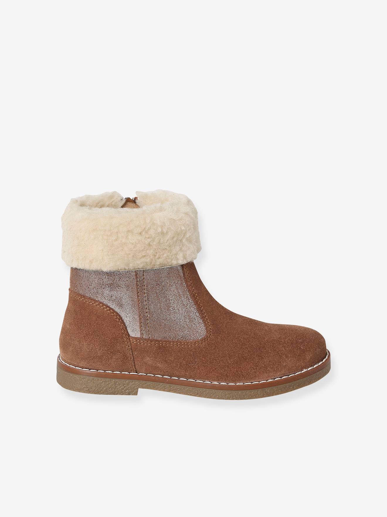 Thumbnail - Warme Mädchen Lederboots mit Reißverschluss camel