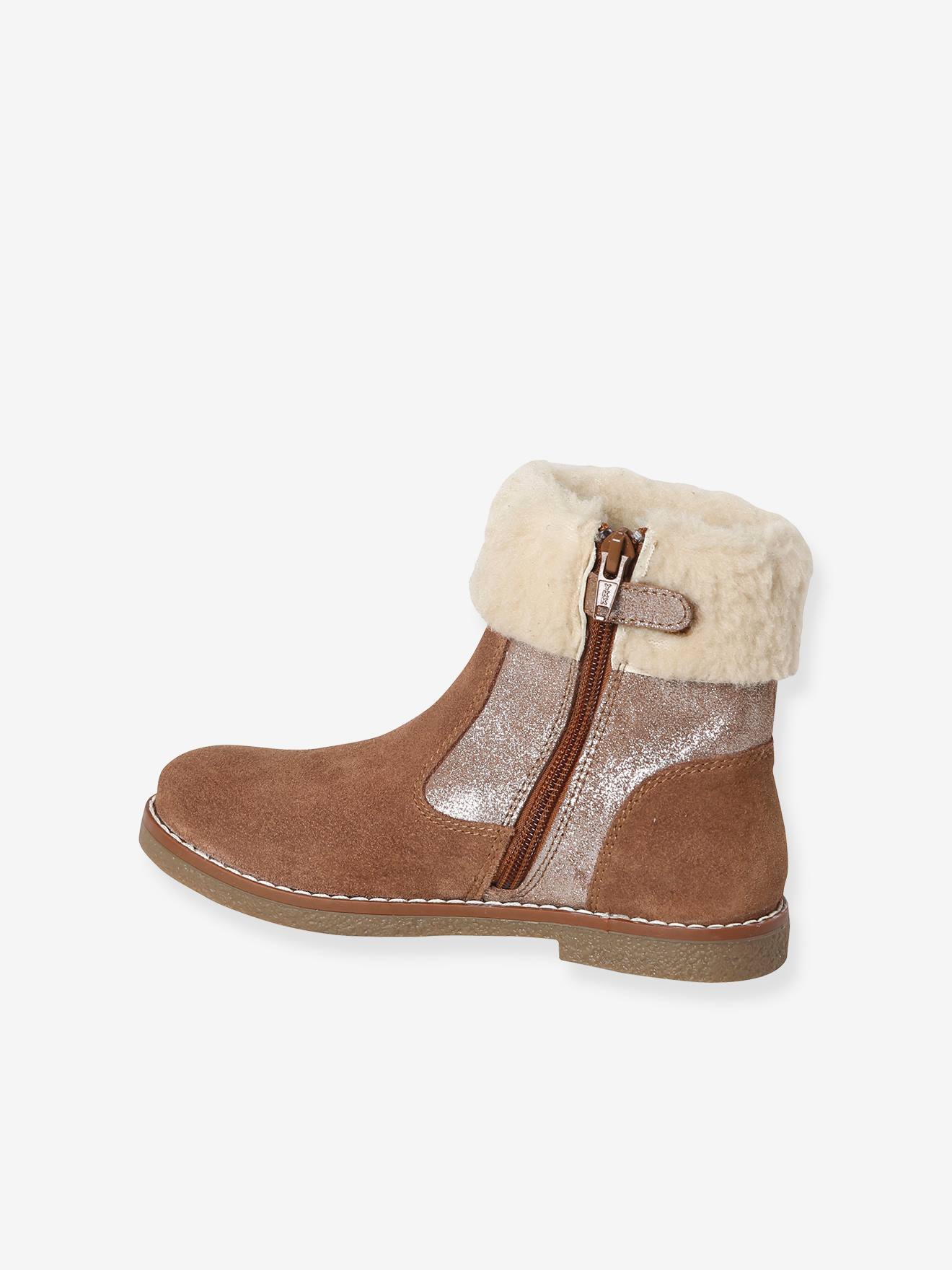 Thumbnail - Warme Mädchen Lederboots mit Reißverschluss camel