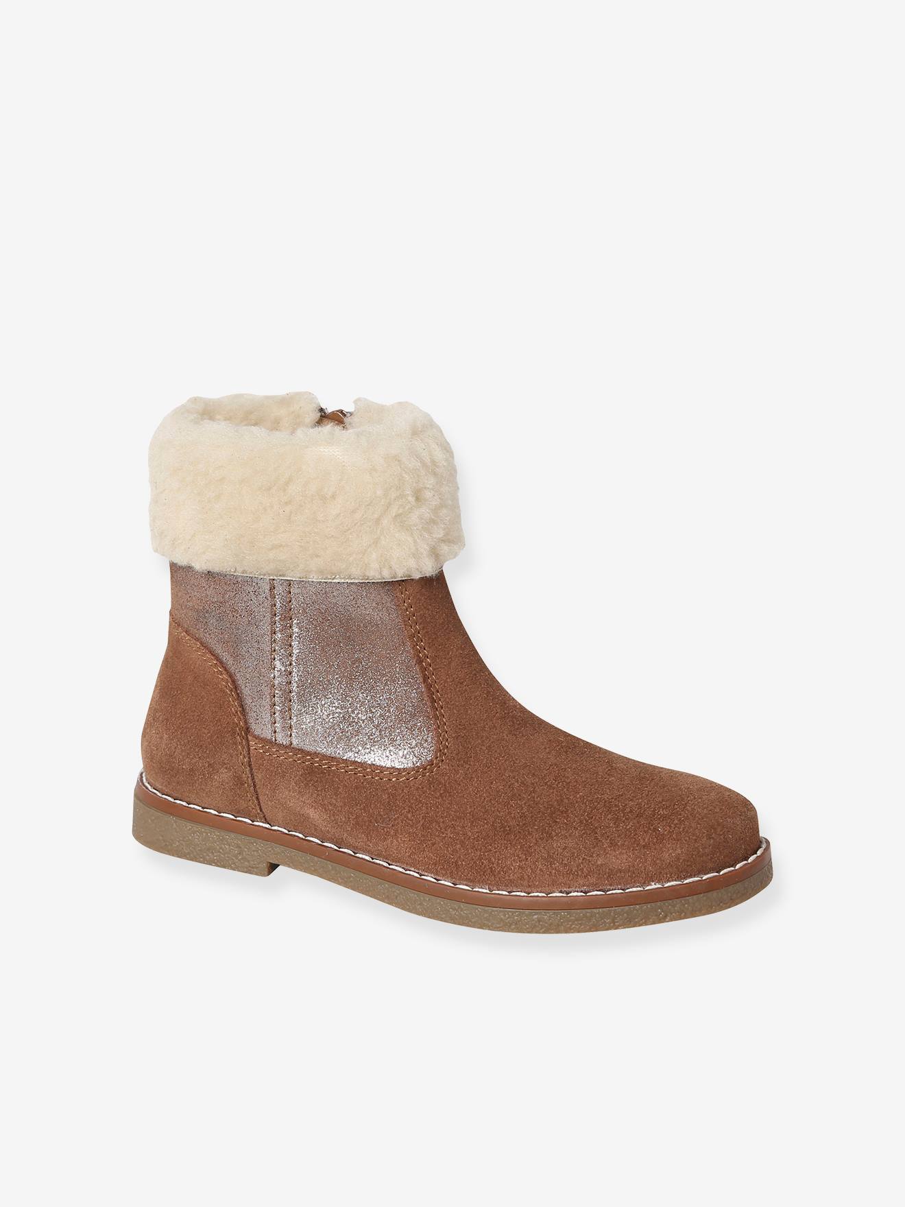 Thumbnail - Warme Mädchen Lederboots mit Reißverschluss camel