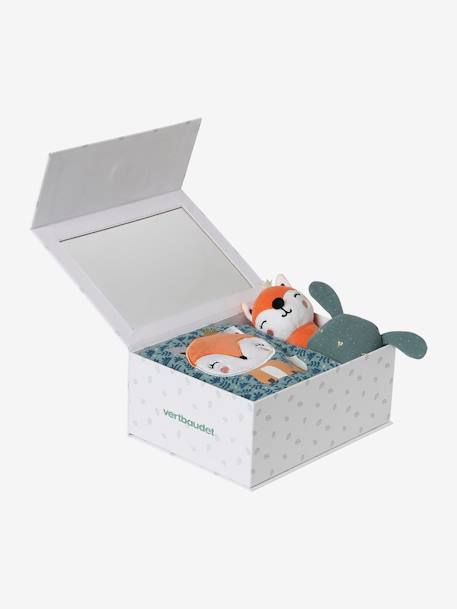 Baby Geschenk-Set: Schmusetuch, Rassel & Stofftuch, personalisierbar gelb+orange/grün/märchenwald+orange/tansania 8