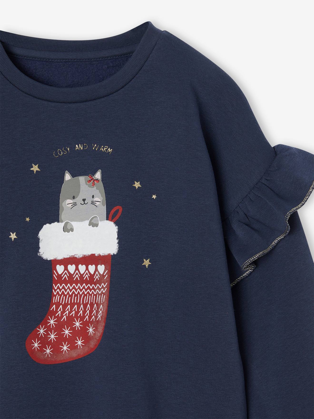 Thumbnail - Mädchen Sweatshirt mit Glitzerkatze und Recycling-Polyester