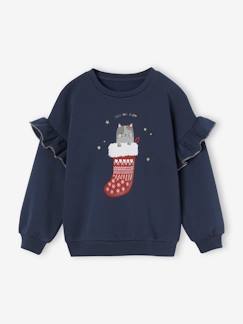 Maedchenkleidung-Pullover, Strickjacken & Sweatshirts-Sweatshirts-Mädchen Sweatshirt mit Glitzerkatze und Recycling-Polyester