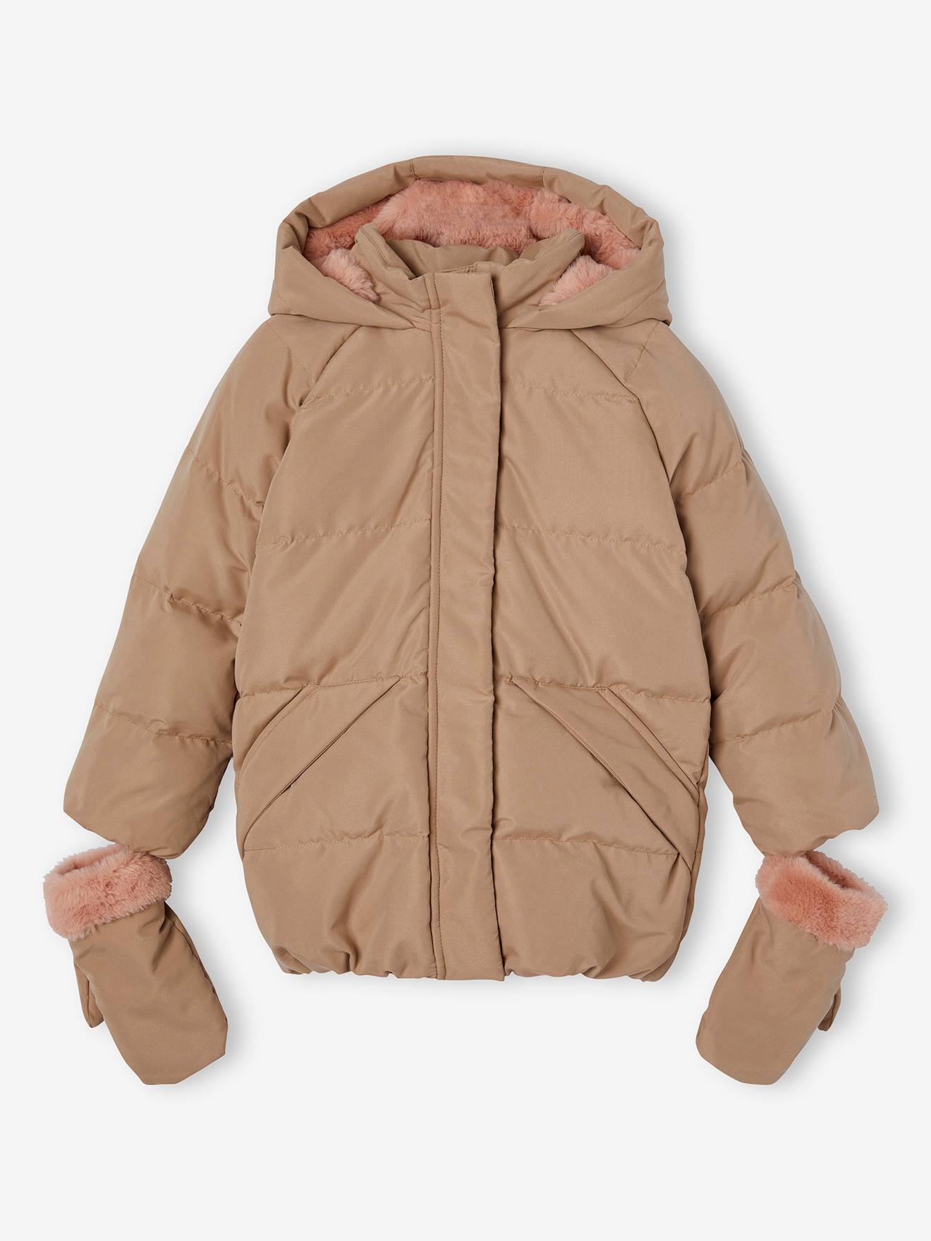 Thumbnail - Mädchen Daunenjacke mit Handschuhen cappuccino