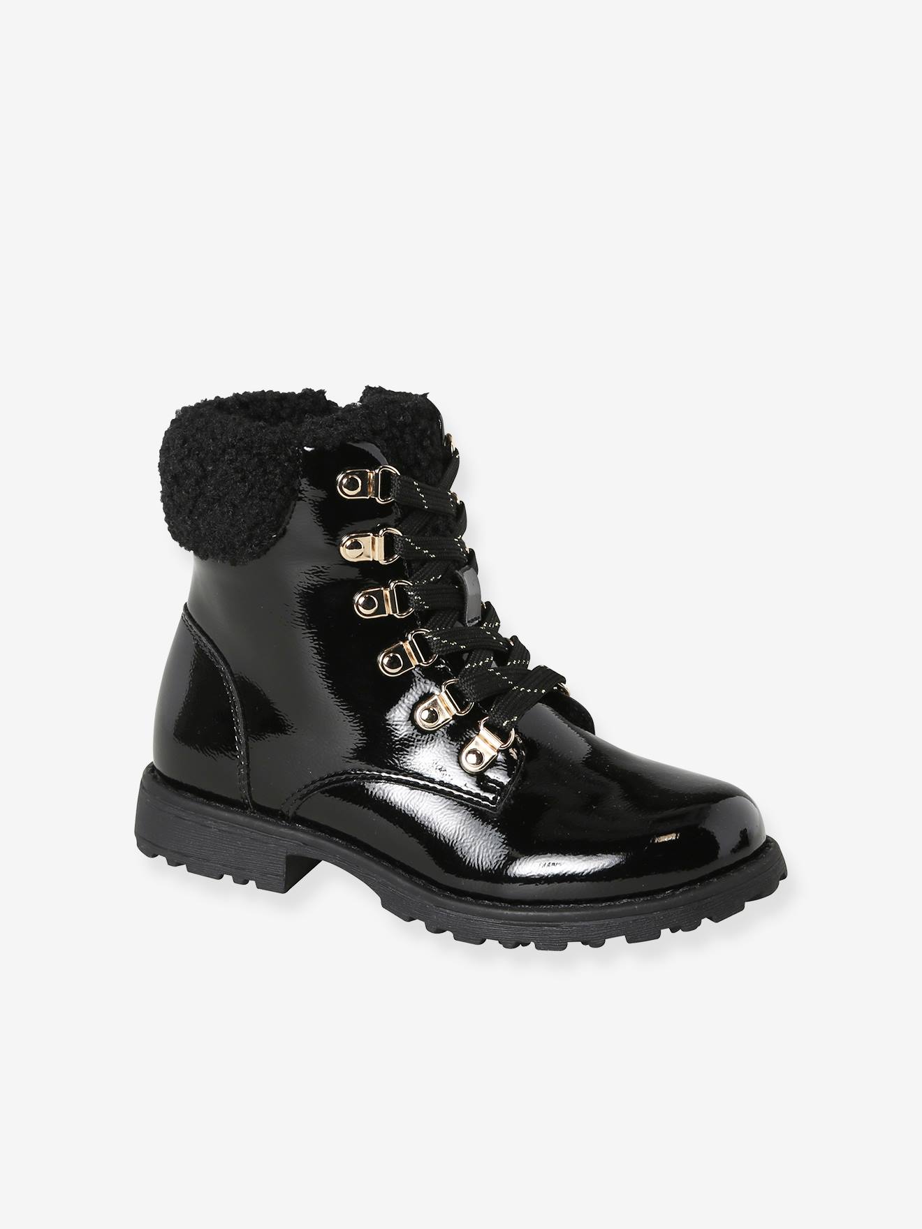 Mädchen Lack-Boots mit Schnürung & Reißverschluss