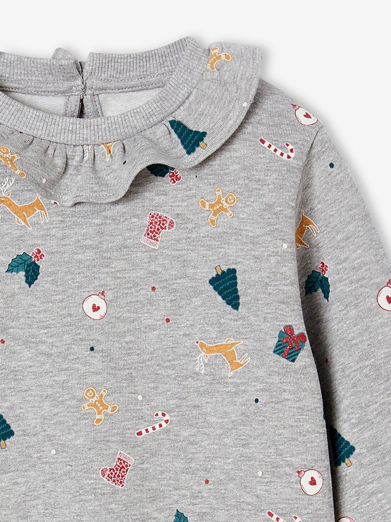Thumbnail - Gemustertes Mädchen Weihnachts-Sweatshirt mit Kragen