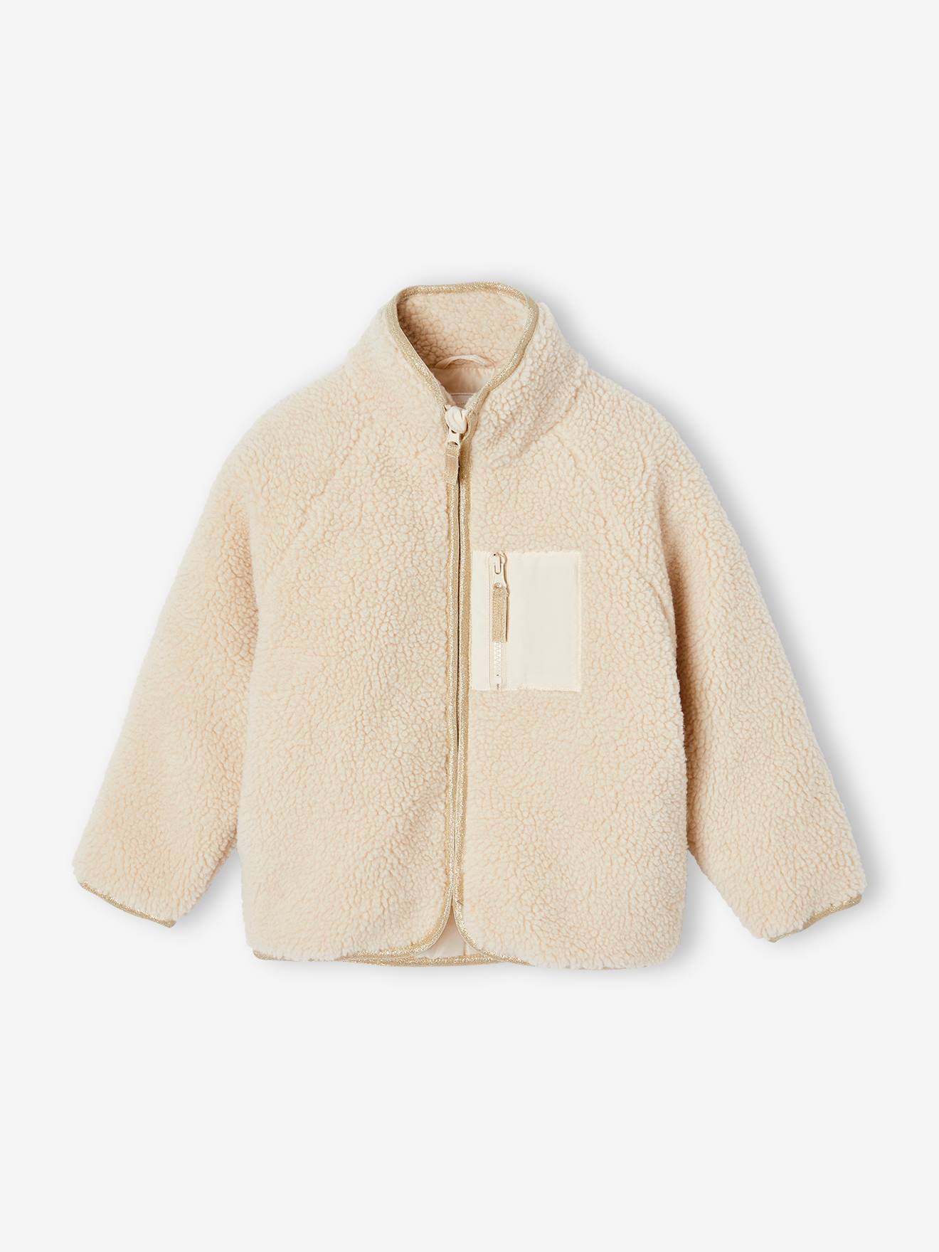 Übergangsjacke aus Teddyfleece mit er Paspelierung Mädchen vanille