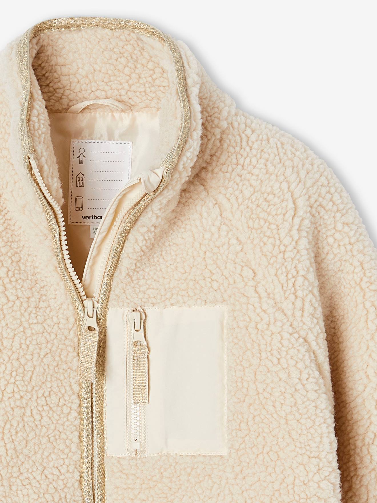 Thumbnail - Übergangsjacke aus Teddyfleece mit er Paspelierung Mädchen vanille