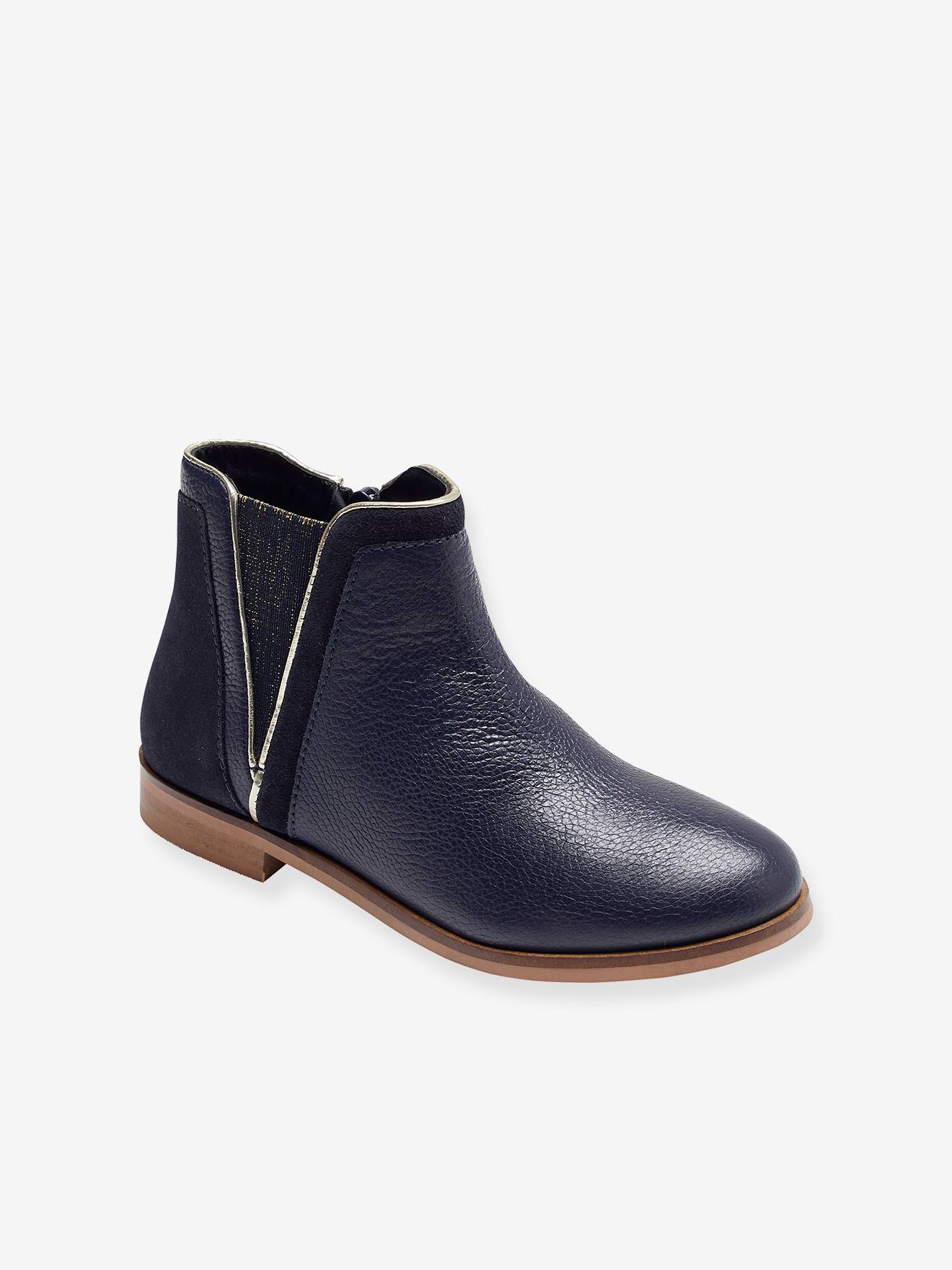 Mädchen Leder-Boots mit Reißverschluss und Gummizug