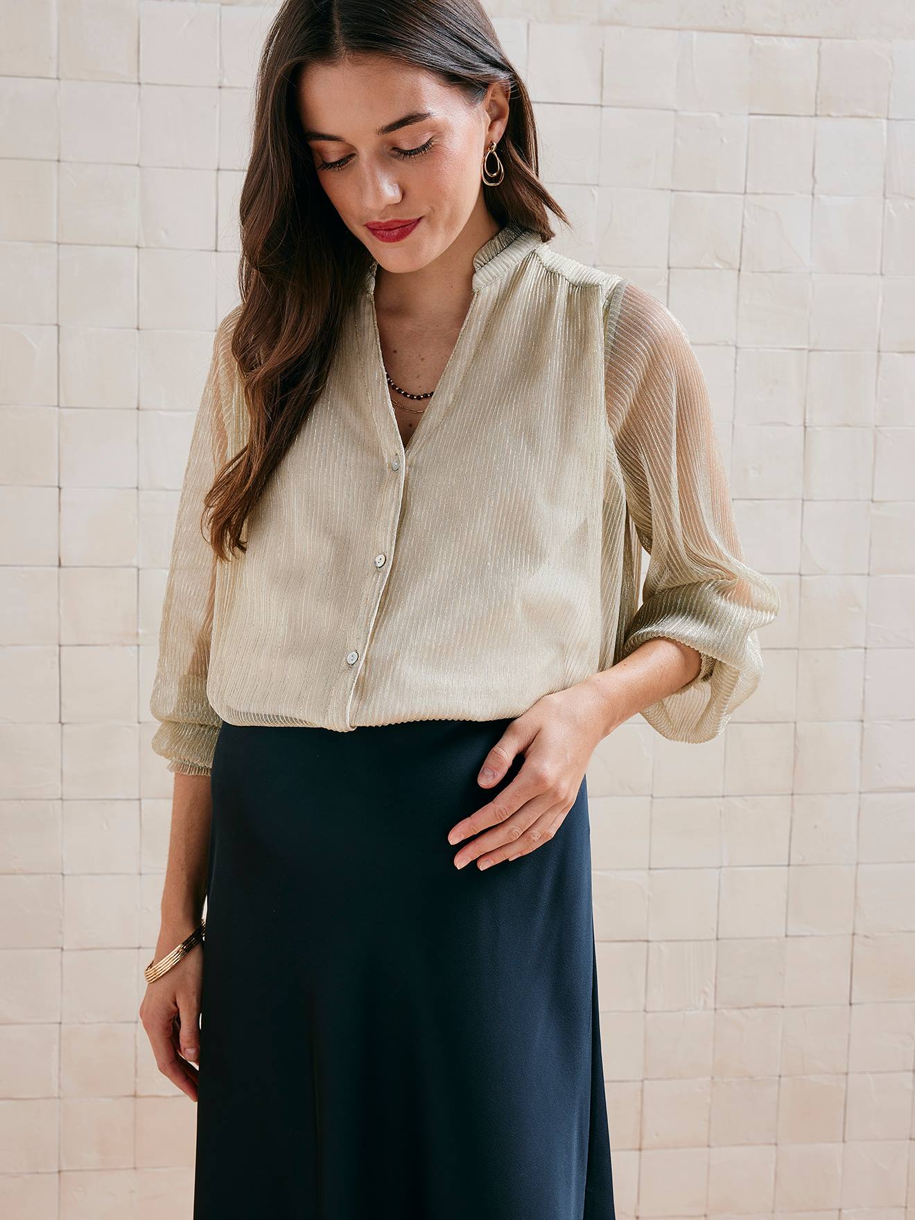 Umstandsbluse aus Tüll und Metallic-Garn