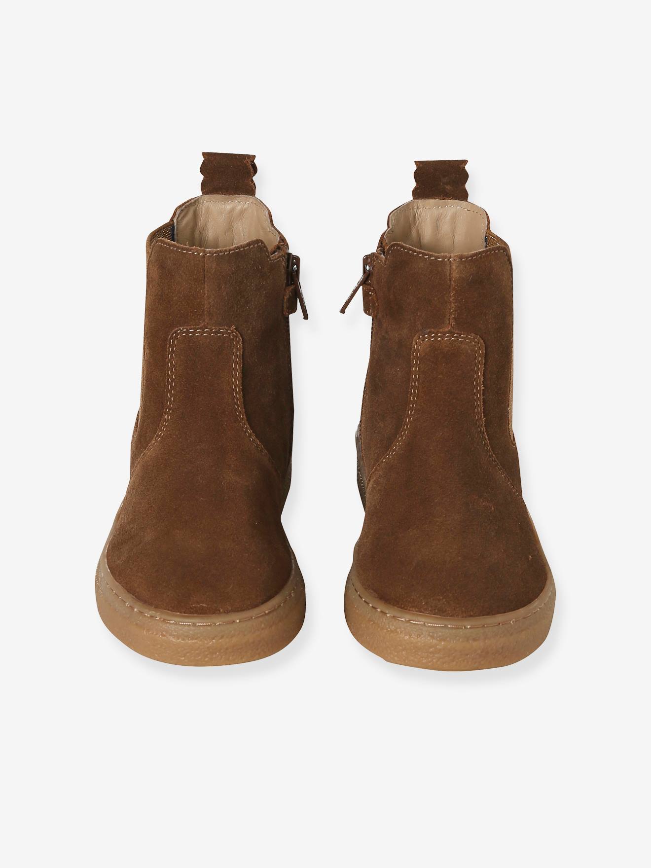 Thumbnail - Mädchen Leder-Boots mit Reißverschluss und Dehneinsatz camel