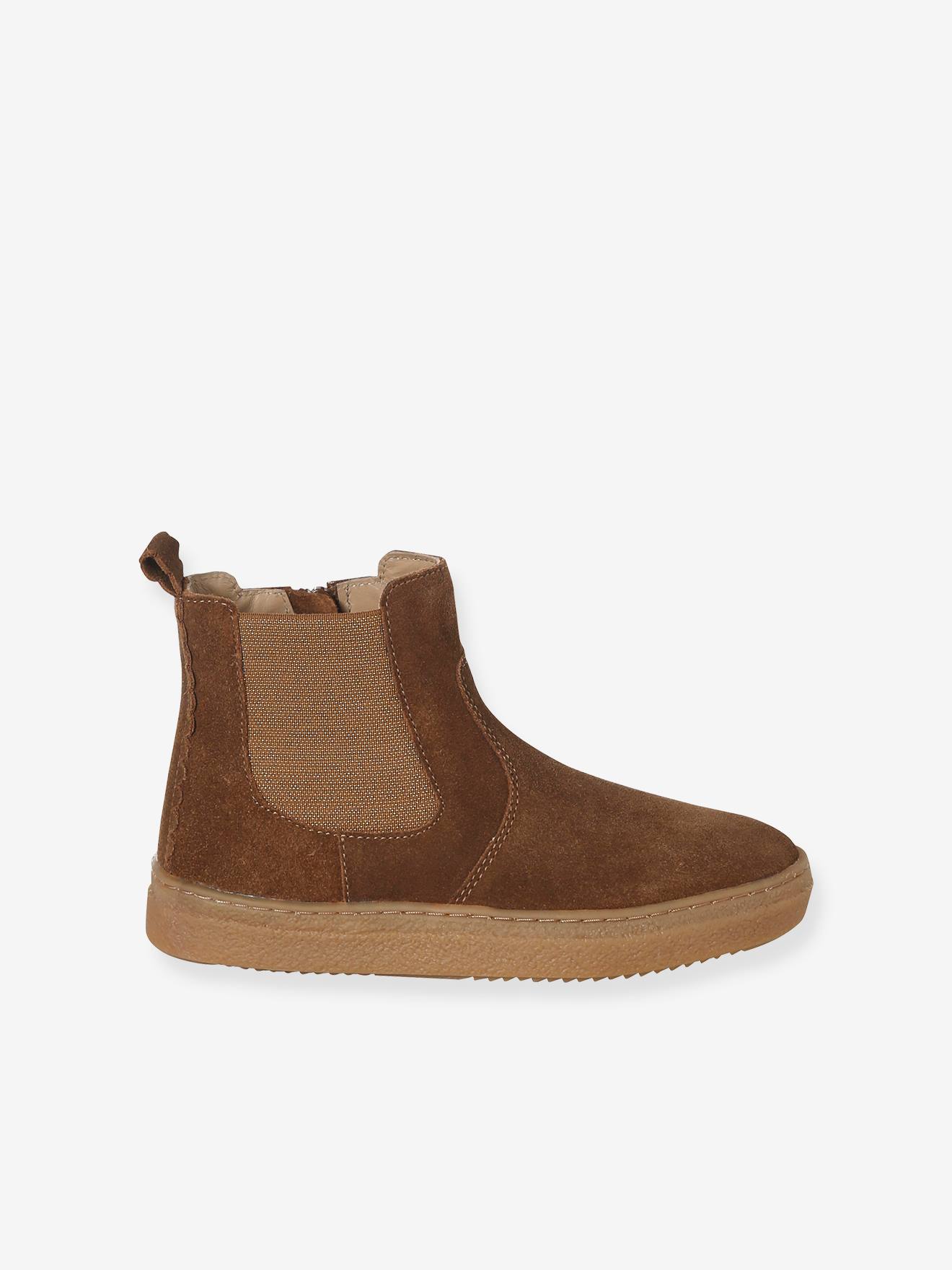 Thumbnail - Mädchen Leder-Boots mit Reißverschluss und Dehneinsatz camel